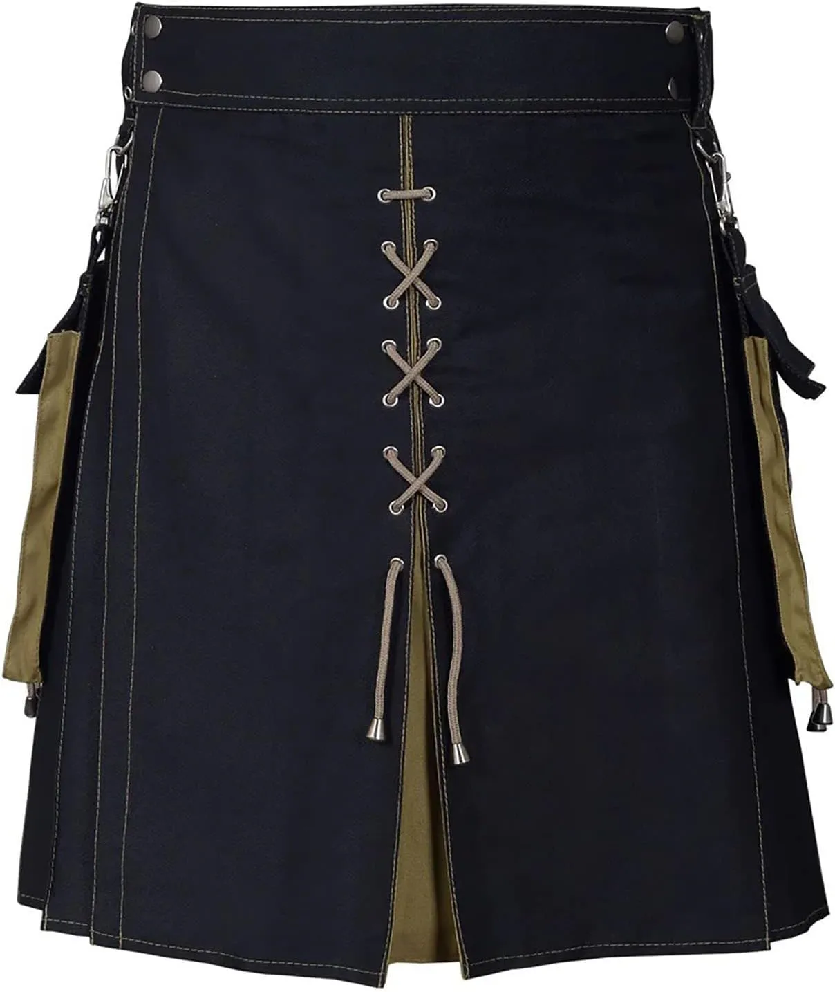 Mens Fashion Casual Scottish Plaid Contrast Pocket Pleated Skirt Mens Kilts Utility Kilt Accessories Leather Men