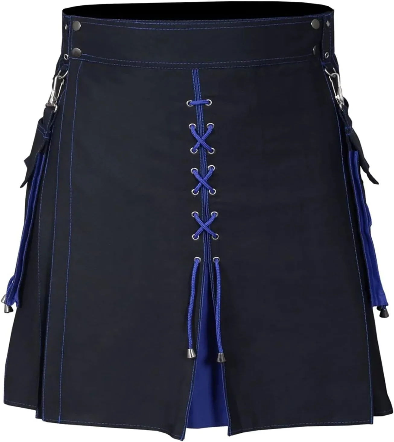Mens Fashion Casual Scottish Plaid Contrast Pocket Pleated Skirt Mens Kilts Utility Kilt Accessories Leather Men