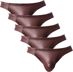 Men's Sexy Patent Leather Convex Underwear Low-Waist Body-Shaping Boxer Briefs Knitted Nylon Underpants