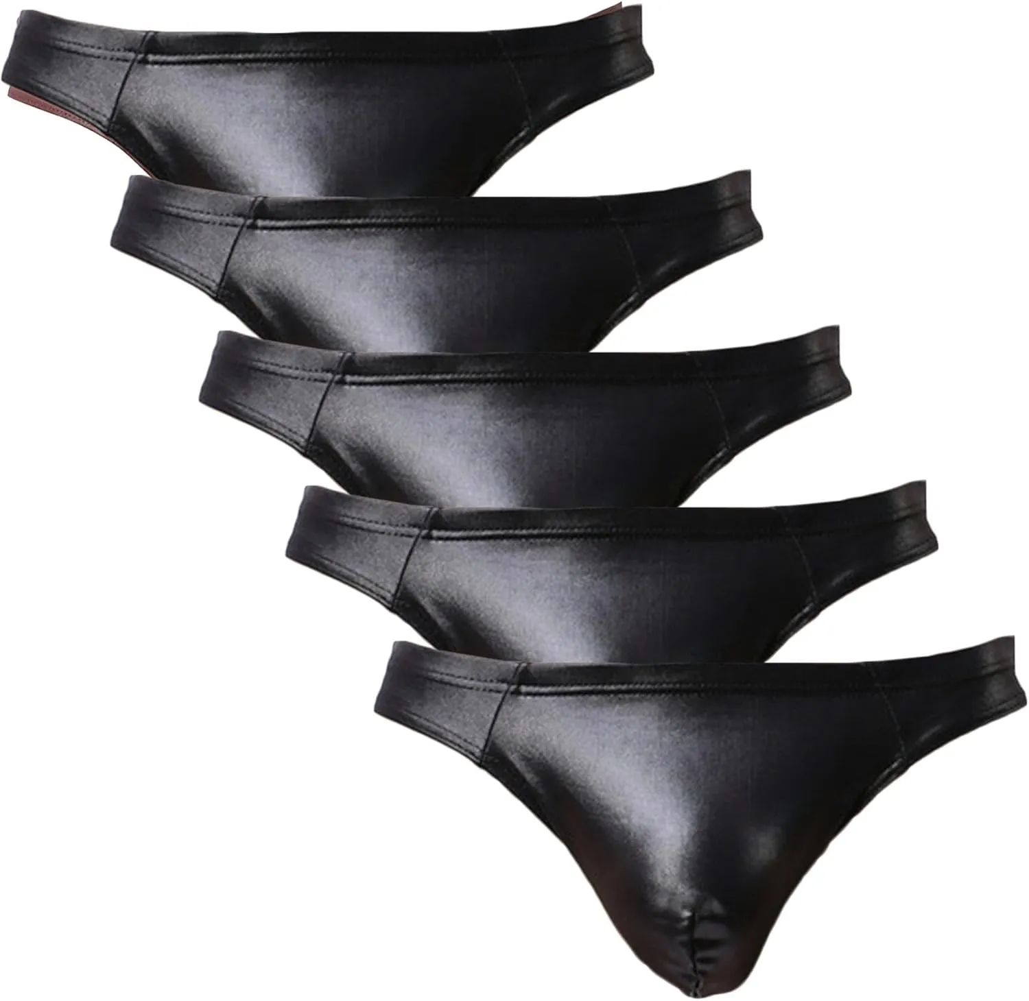 Men's Sexy Patent Leather Convex Underwear Low-Waist Body-Shaping Boxer Briefs Knitted Nylon Underpants