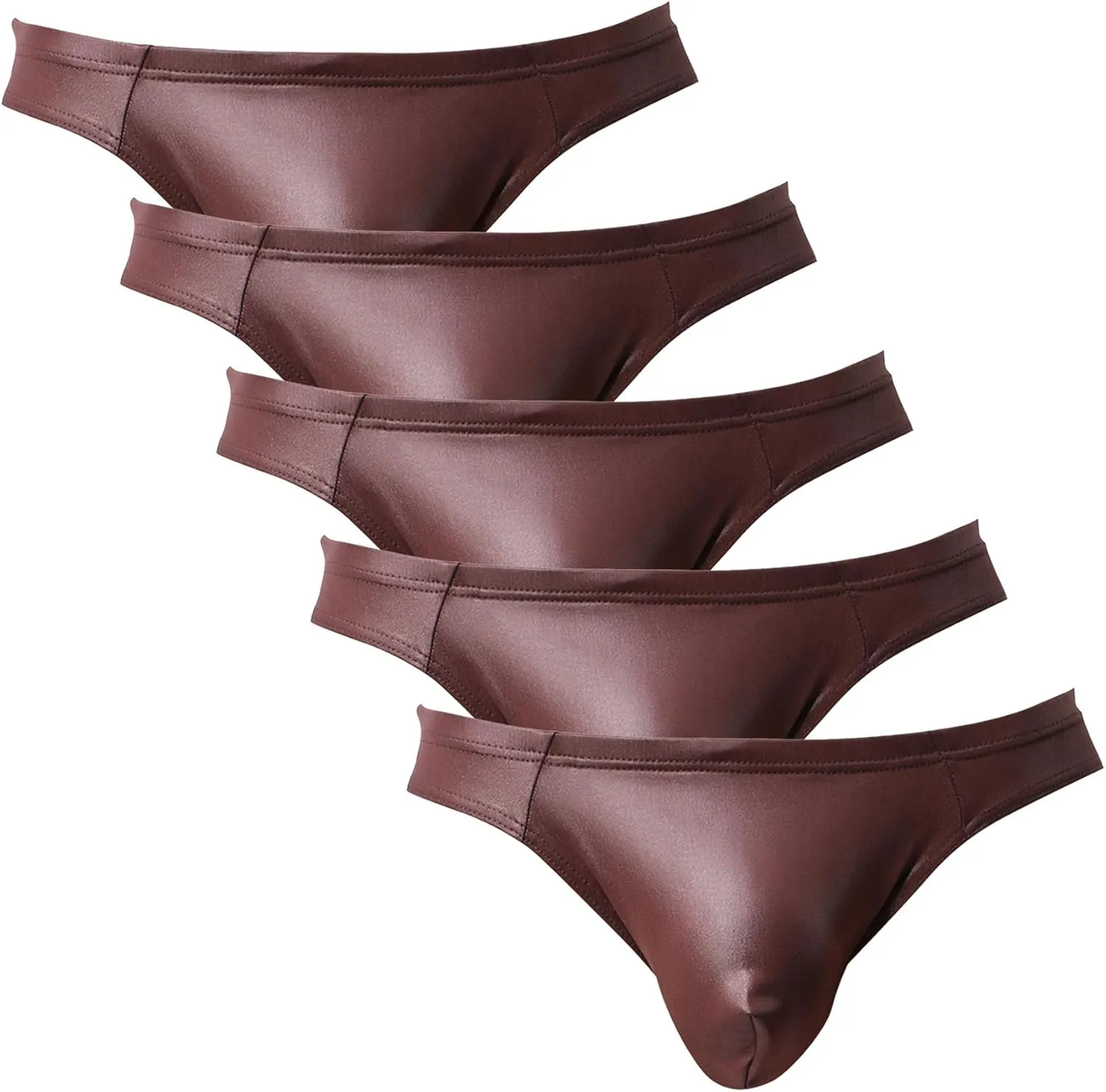 Men's Sexy Patent Leather Convex Underwear Low-Waist Body-Shaping Boxer Briefs Knitted Nylon Underpants