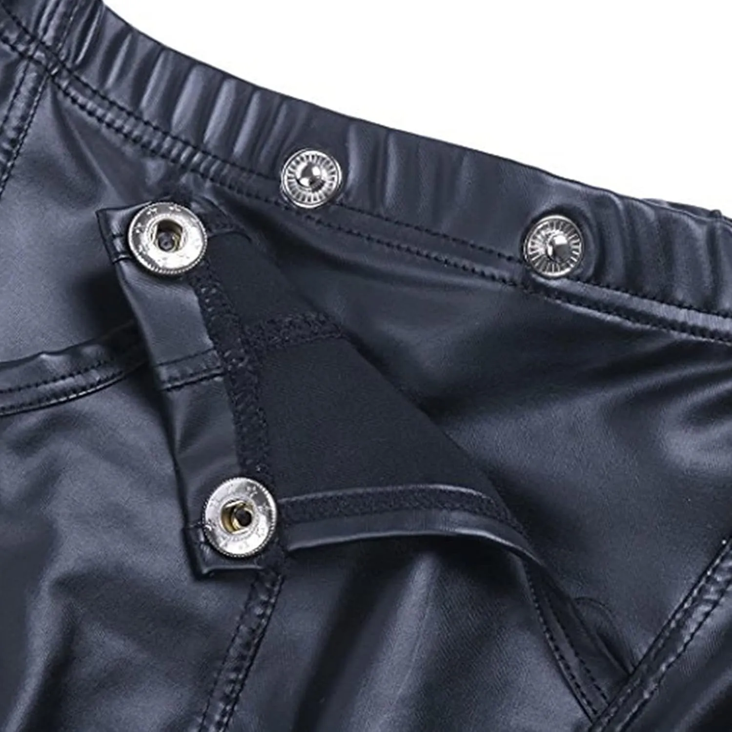 Men's Sexy Patent Leather U-Convex Underwear Low-Waist Detachable Button Boxer Briefs Shaping Hip-Lifting Underpant