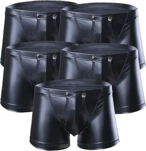 Men's Sexy Patent Leather U-Convex Underwear Low-Waist Detachable Button Boxer Briefs Shaping Hip-Lifting Underpant
