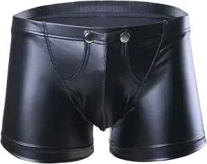 Men's Sexy Patent Leather U-Convex Underwear Low-Waist Detachable Button Boxer Briefs Shaping Hip-Lifting Underpant