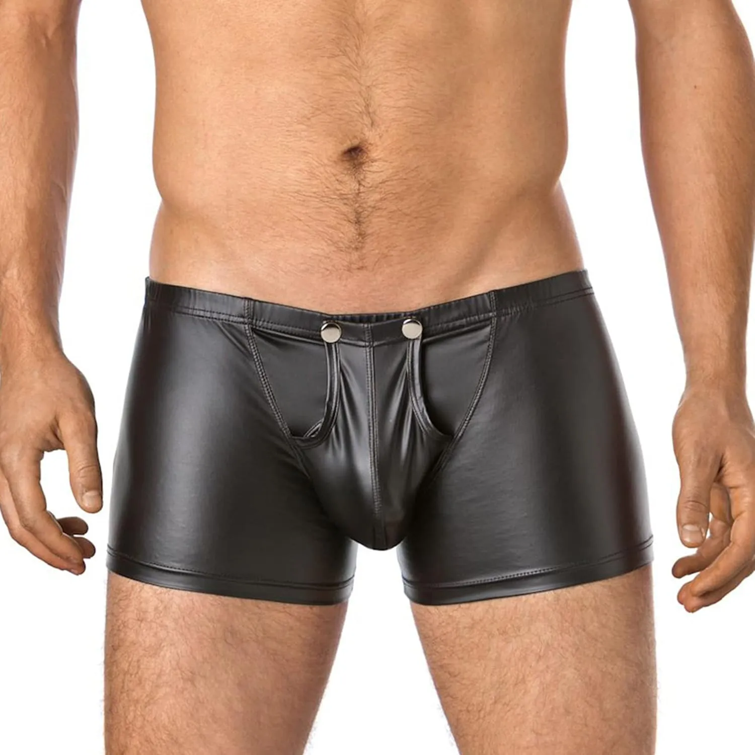 Men's Sexy Patent Leather U-Convex Underwear Low-Waist Detachable Button Boxer Briefs Shaping Hip-Lifting Underpant
