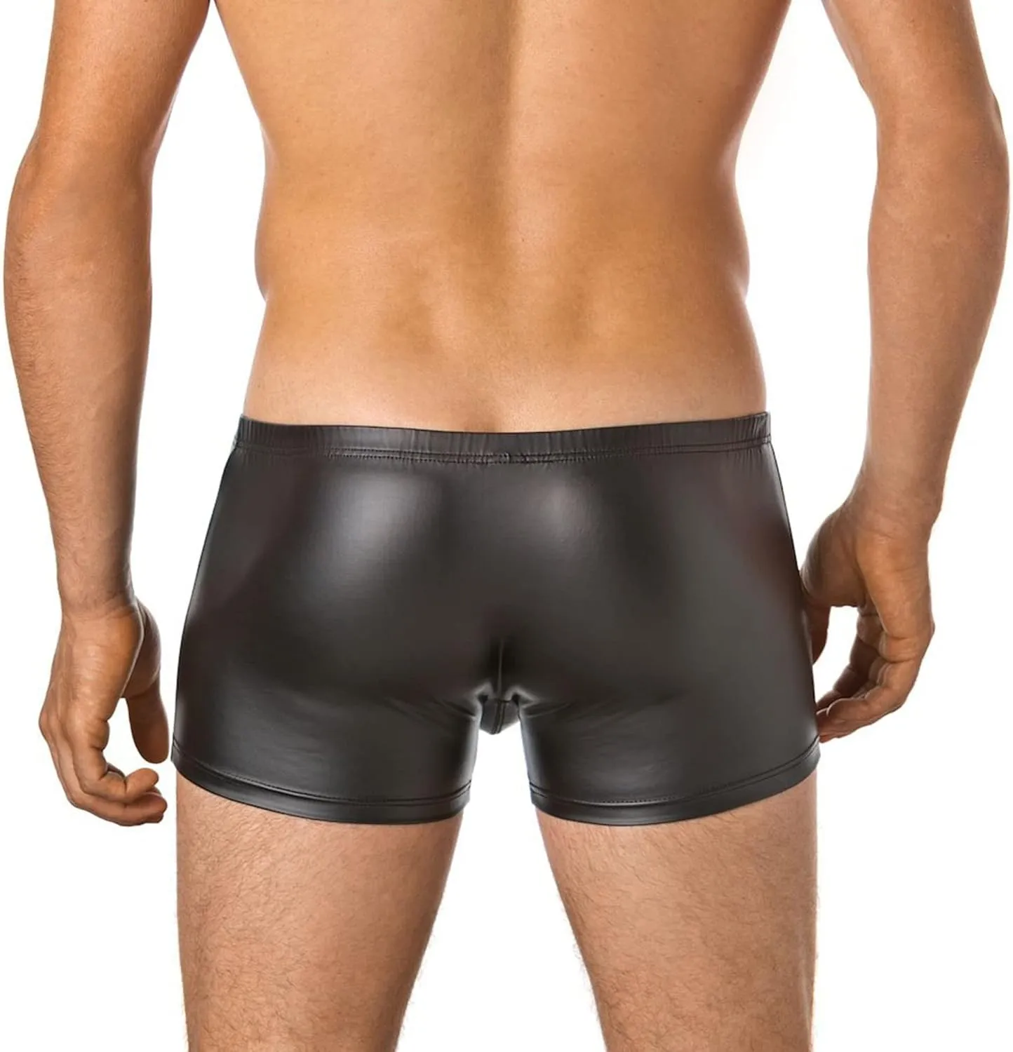 Men's Sexy Patent Leather U-Convex Underwear Low-Waist Detachable Button Boxer Briefs Shaping Hip-Lifting Underpant