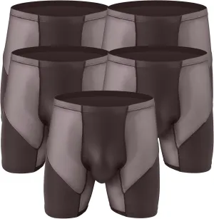 Men's Transparent Patent Leather Boxer Briefs Sports Lengthened U-Convex Underwear Casual Mesh Underpants