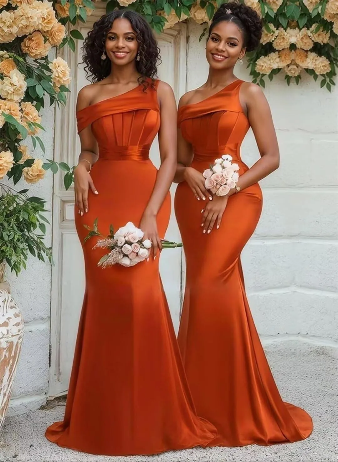 Mermaid One Shoulder Bridesmaid Dresses for Women 2025 Satin Long Corset Prom Dresses Formal Evening Gown BD709