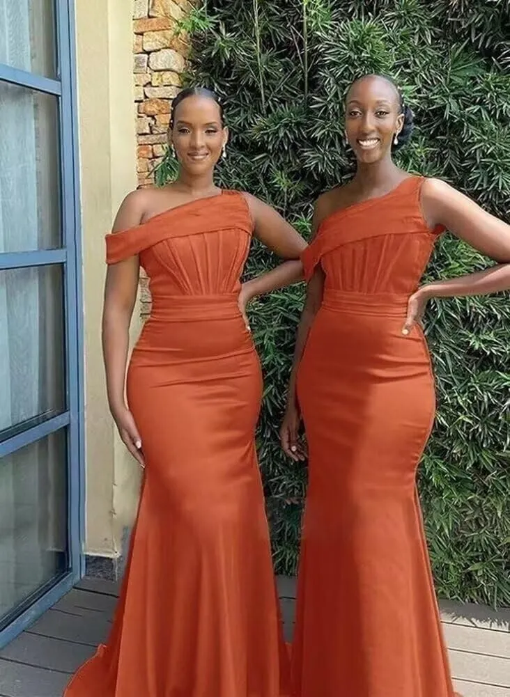 Mermaid One Shoulder Bridesmaid Dresses for Women 2025 Satin Long Corset Prom Dresses Formal Evening Gown BD709