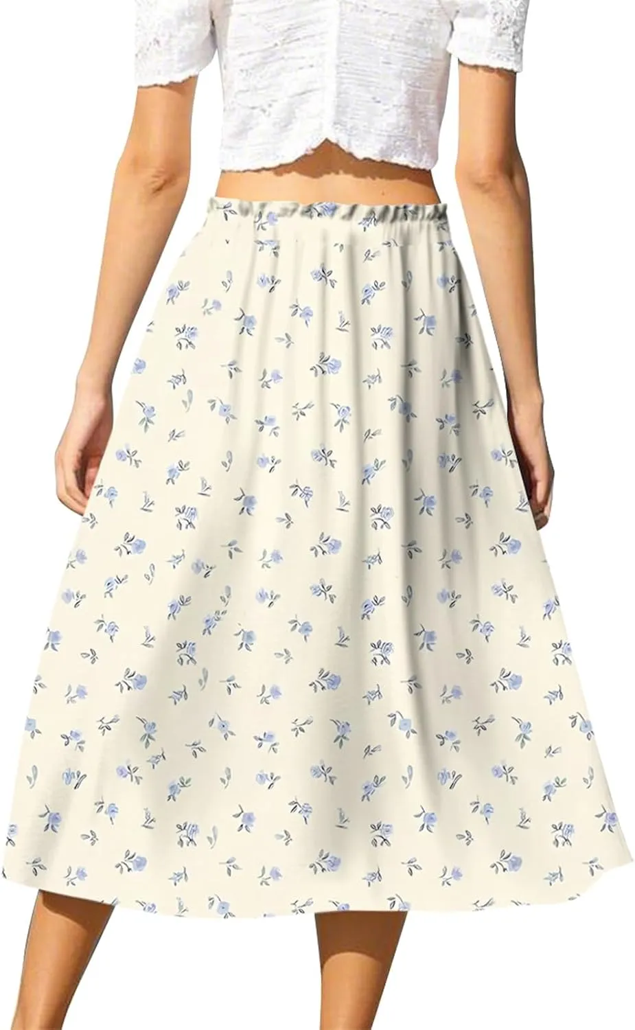Midi Boho Floral Skirts for Women Trendy Drawstring High Elastic Waist Comfy Flowy A Line Skirt Skorts