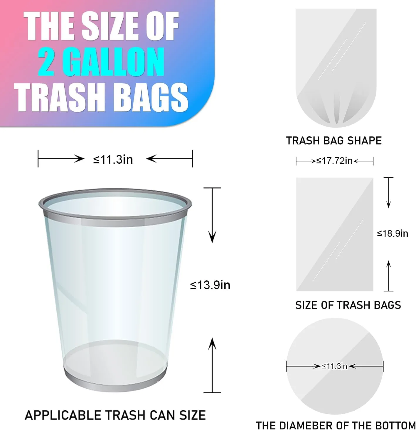 Mini Trash Bags 2 Gallon - 150 Count Small Garbage Bags Unscented,7.5 Liter Colored Plastic Trash Can Liners,Thick Waste Basket Liners for Bathroom Home and Office