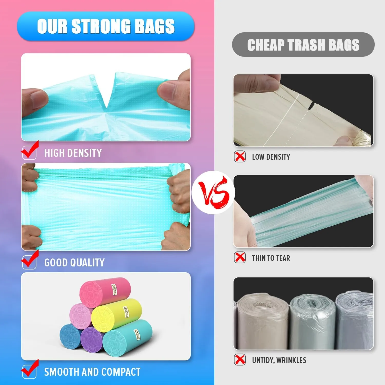 Mini Trash Bags 2 Gallon - 150 Count Small Garbage Bags Unscented,7.5 Liter Colored Plastic Trash Can Liners,Thick Waste Basket Liners for Bathroom Home and Office