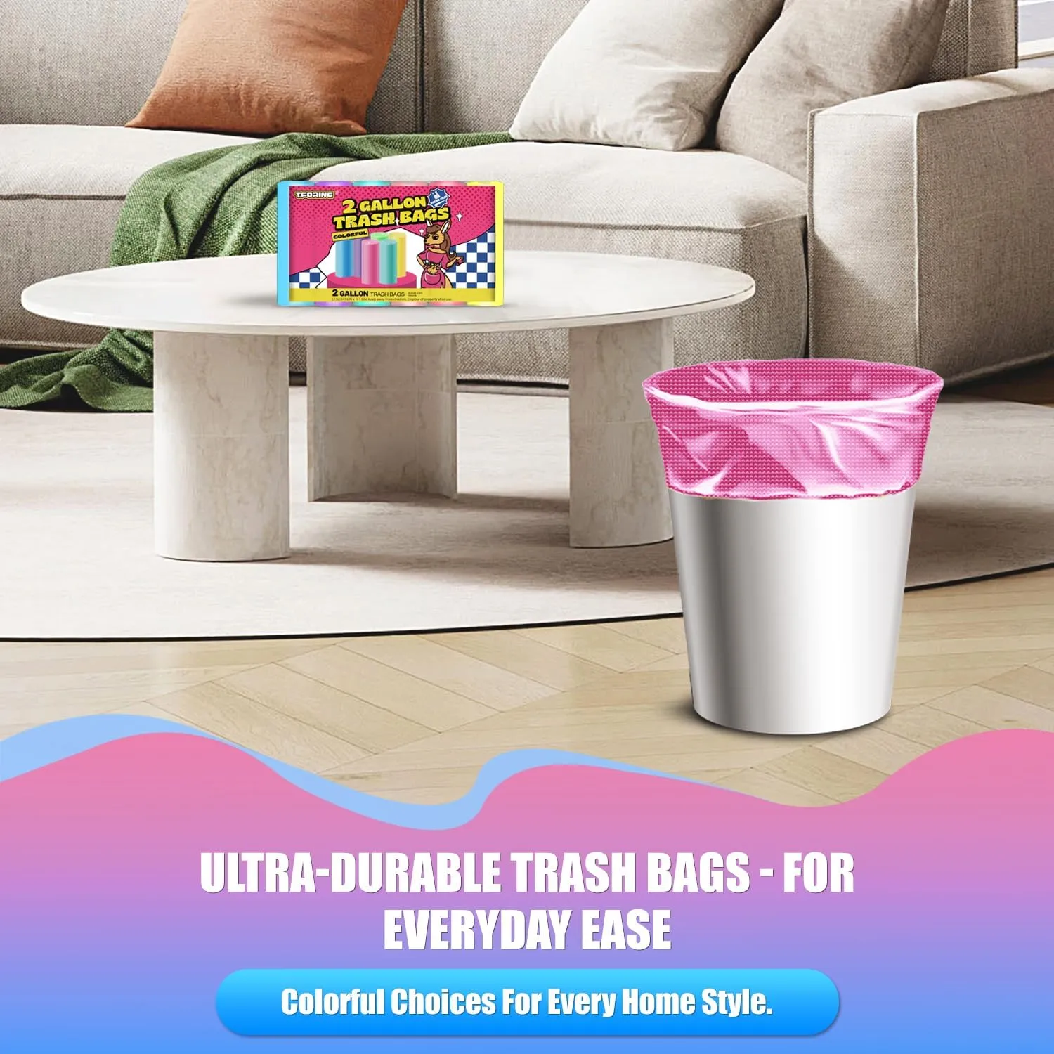 Mini Trash Bags 2 Gallon - 150 Count Small Garbage Bags Unscented,7.5 Liter Colored Plastic Trash Can Liners,Thick Waste Basket Liners for Bathroom Home and Office