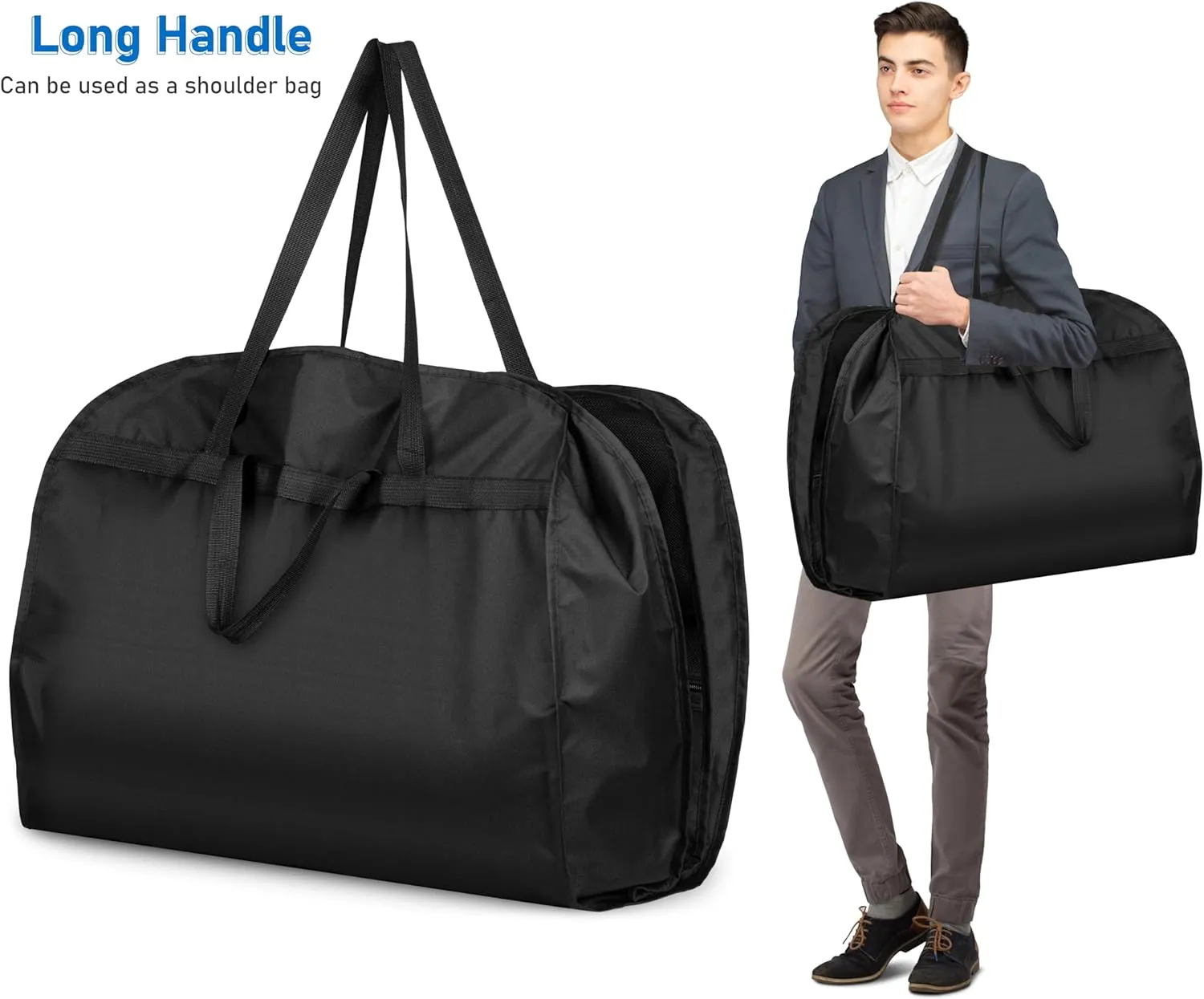 MISSLO 43" Heavy Duty Garment Bags for Travel 6" Gusseted Suit Bags for Closet Storage 4 Handles Hanging Clothes Bag with Pocket Mens Suit Cover for Shirts, Coats, Dresses