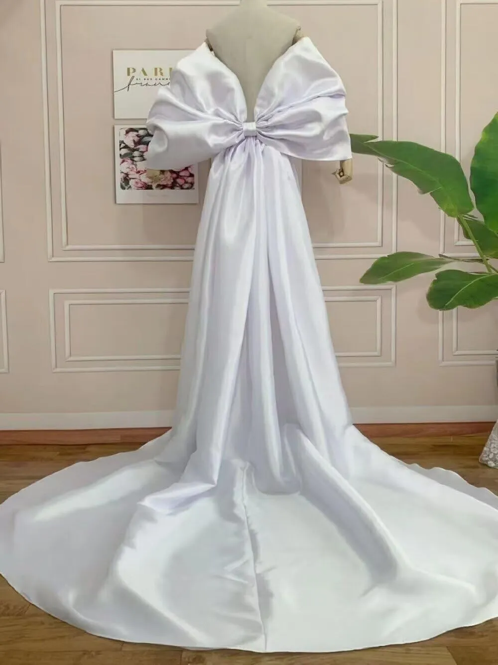 Mouccy Wedding Cape with Big Bow Sleeves Satin Cloak for Bridal Accessories 2M Cathedral Length Wrap Detachable Train