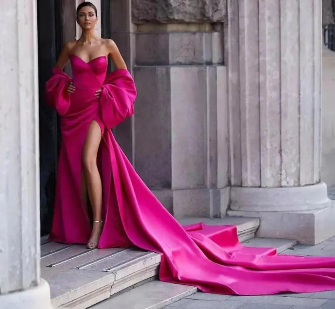 Mouccy Wedding Cape with Big Bow Sleeves Satin Cloak for Bridal Accessories 2M Cathedral Length Wrap Detachable Train