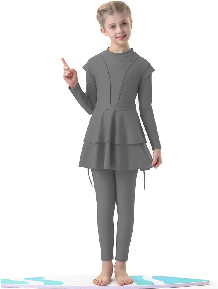 Muslim Swimsuits for Girls Modest Swimwear Full Cover Hijab Burkini Islamic Top Pants Cap 3PCS Rash Guard Sets