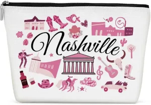 Nashville Gifts Makeup Bag, Nashville Souvenir Nashville Lovers Gift Funny Nashville Travel Vacation Cosmetic Bag for Women Bestie Girls Trip Birthday Christmas Bachelorette Party Friendship Gifts