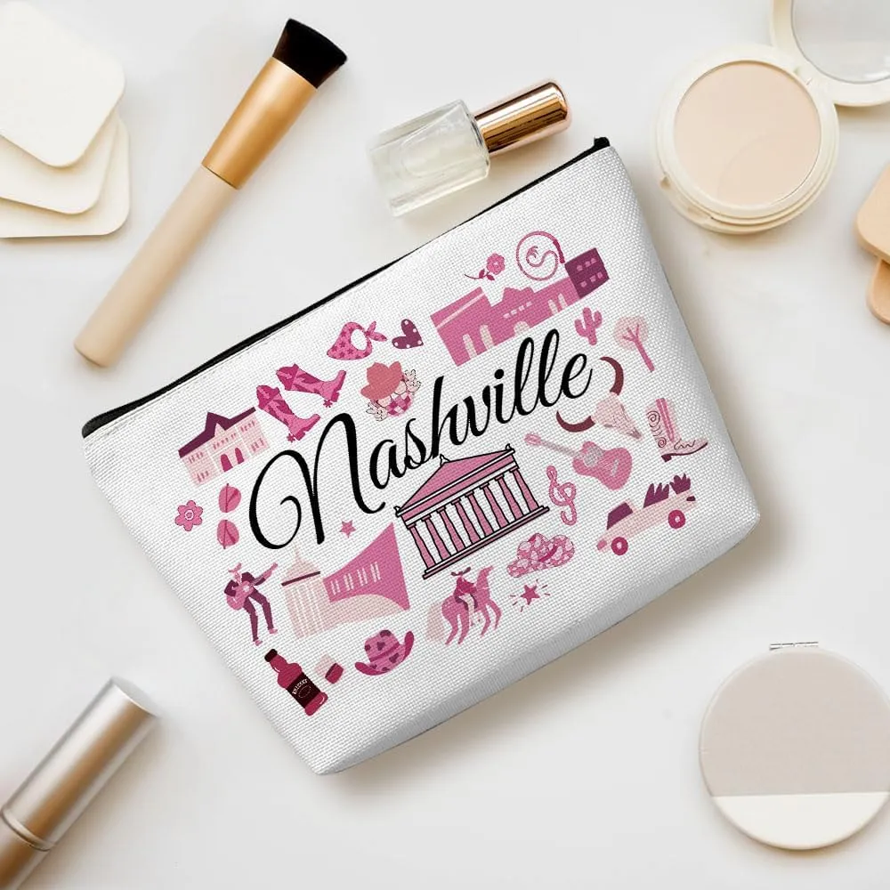 Nashville Gifts Makeup Bag, Nashville Souvenir Nashville Lovers Gift Funny Nashville Travel Vacation Cosmetic Bag for Women Bestie Girls Trip Birthday Christmas Bachelorette Party Friendship Gifts