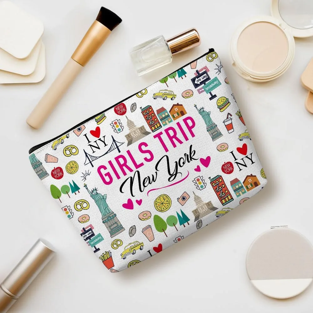 New York Girls Trip Makeup Bag, New York Souvenir New York Lovers Gift NY Travel Vacation Cosmetic Bag for Women Friend Sister Girls Weekend Birthday Christmas Bachelorette Party Friendship Gifts