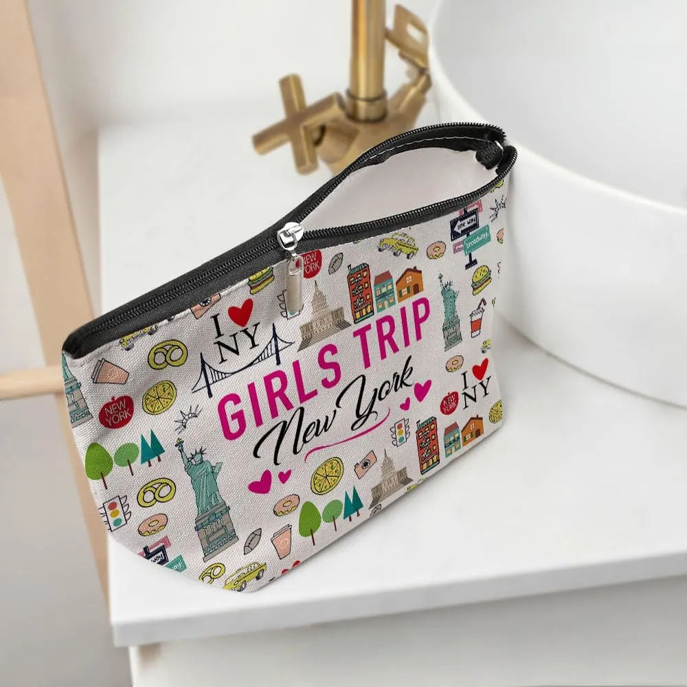 New York Girls Trip Makeup Bag, New York Souvenir New York Lovers Gift NY Travel Vacation Cosmetic Bag for Women Friend Sister Girls Weekend Birthday Christmas Bachelorette Party Friendship Gifts
