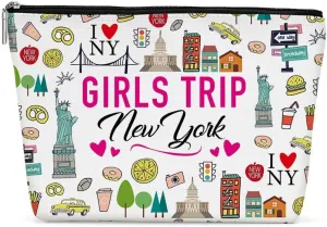 New York Girls Trip Makeup Bag, New York Souvenir New York Lovers Gift NY Travel Vacation Cosmetic Bag for Women Friend Sister Girls Weekend Birthday Christmas Bachelorette Party Friendship Gifts