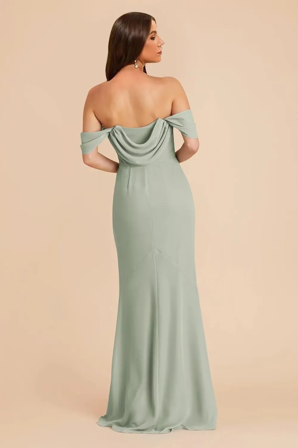 Off Shoulder Chiffon Bridesmaid Dress Long for Women Mermaid Formal Evening Dress with Slit