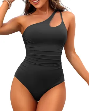One Shoulder One Piece Swimsuit Tummy Control Bathing Suit for Women Slimming Full Coverage Swimwear