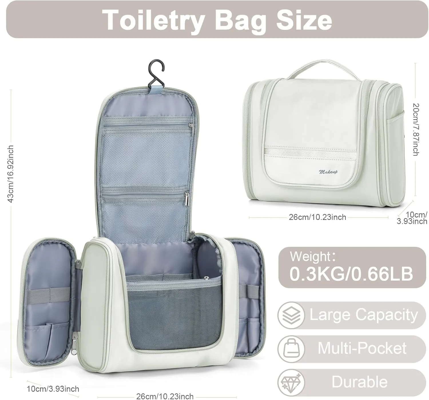 ONXTHIN Toiletry Bag Travel Bag with Hanging Hook, Water-resistant Makeup Cosmetic Bag Travel Organizer for Accessories, Toiletries