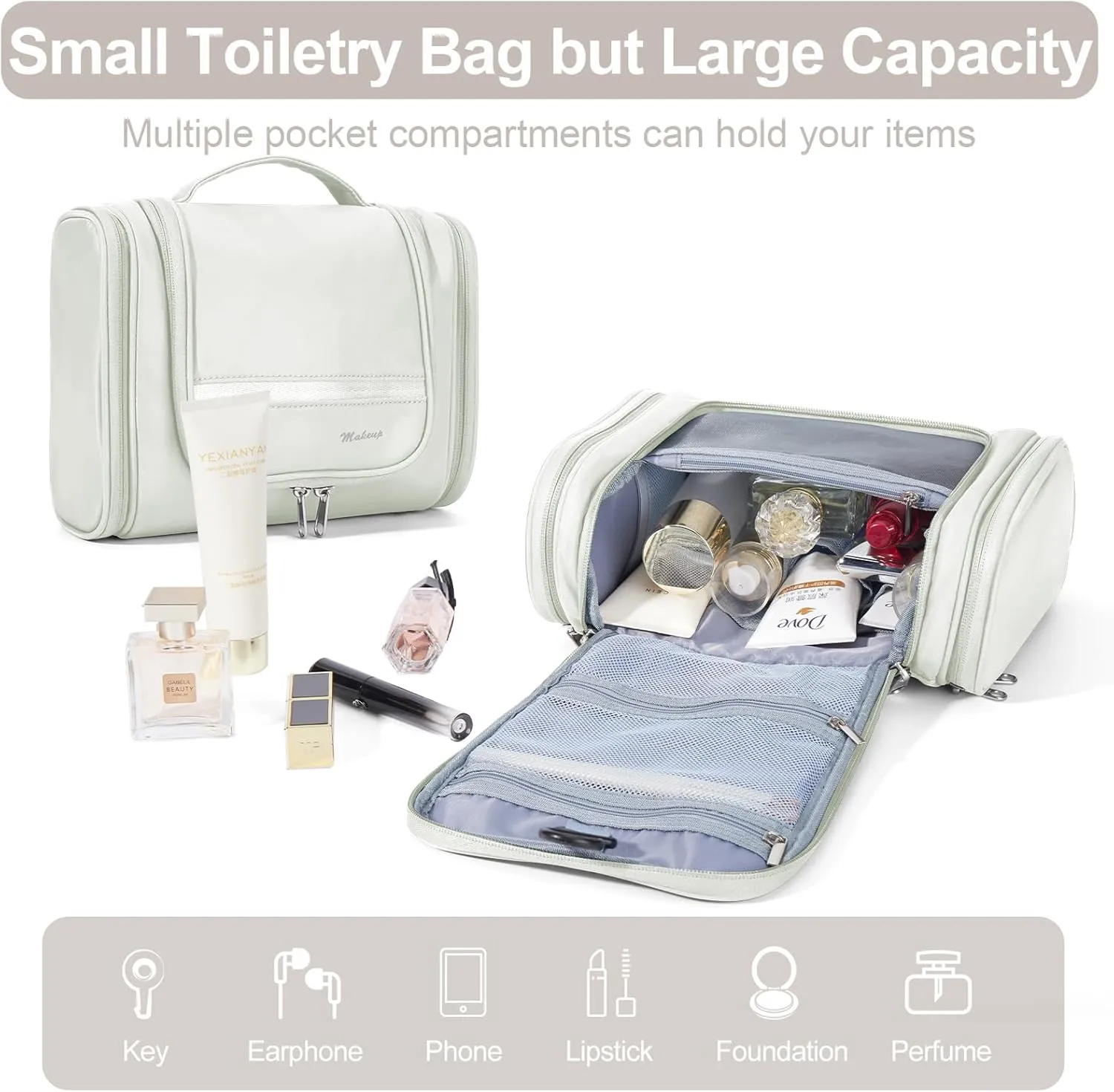 ONXTHIN Toiletry Bag Travel Bag with Hanging Hook, Water-resistant Makeup Cosmetic Bag Travel Organizer for Accessories, Toiletries