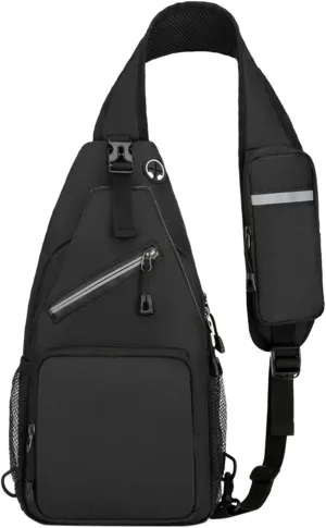 Outdoor Sling Bags Trendy Crossbody Purse Chest Bag With Adjustable Guitar Strap For Travel Womens (Black, One Size)