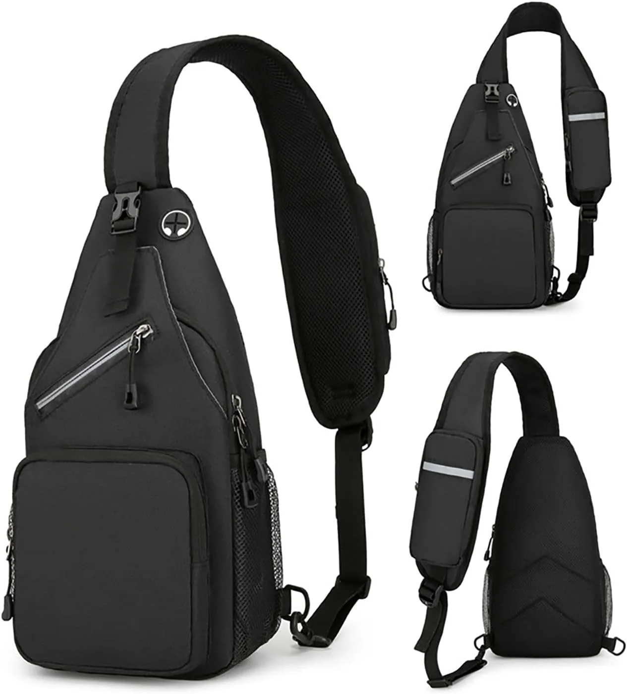 Outdoor Sling Bags Trendy Crossbody Purse Chest Bag With Adjustable Guitar Strap For Travel Womens (Black, One Size)
