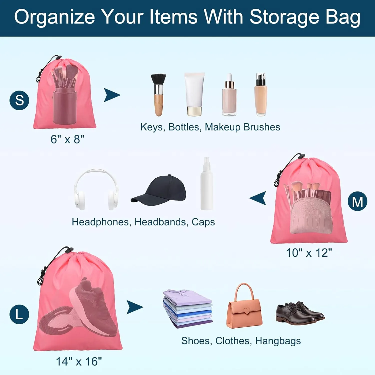 PATIKIL Travel Storage Bags with Toggle 6 x 8 Inch, 6 Pack Waterproof 210D Polyester Drawstring Bag Stuff Sack Cinch Bag for Gym Traveling Hiking Yoga Shoes Organizer, Pink