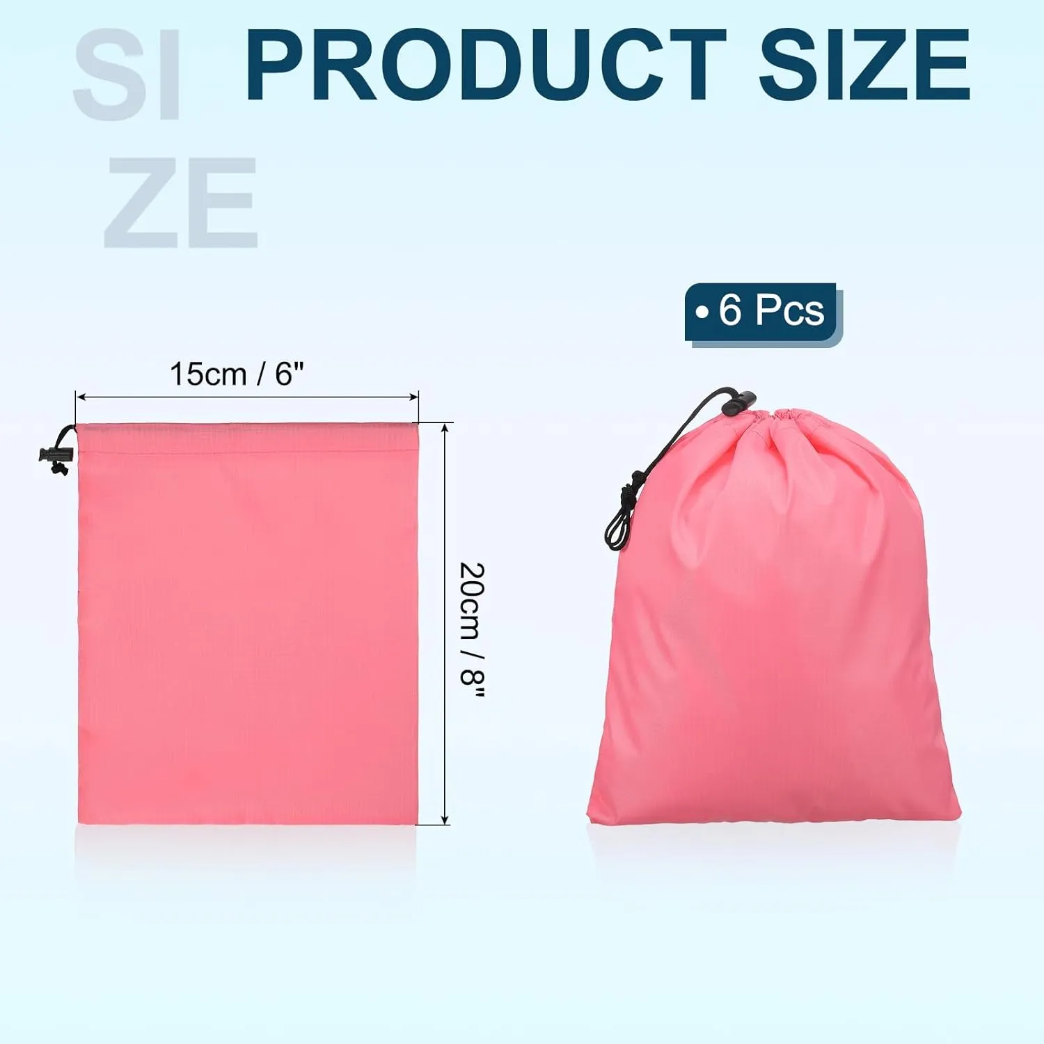 PATIKIL Travel Storage Bags with Toggle 6 x 8 Inch, 6 Pack Waterproof 210D Polyester Drawstring Bag Stuff Sack Cinch Bag for Gym Traveling Hiking Yoga Shoes Organizer, Pink