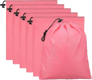 PATIKIL Travel Storage Bags with Toggle 6 x 8 Inch, 6 Pack Waterproof 210D Polyester Drawstring Bag Stuff Sack Cinch Bag for Gym Traveling Hiking Yoga Shoes Organizer, Pink