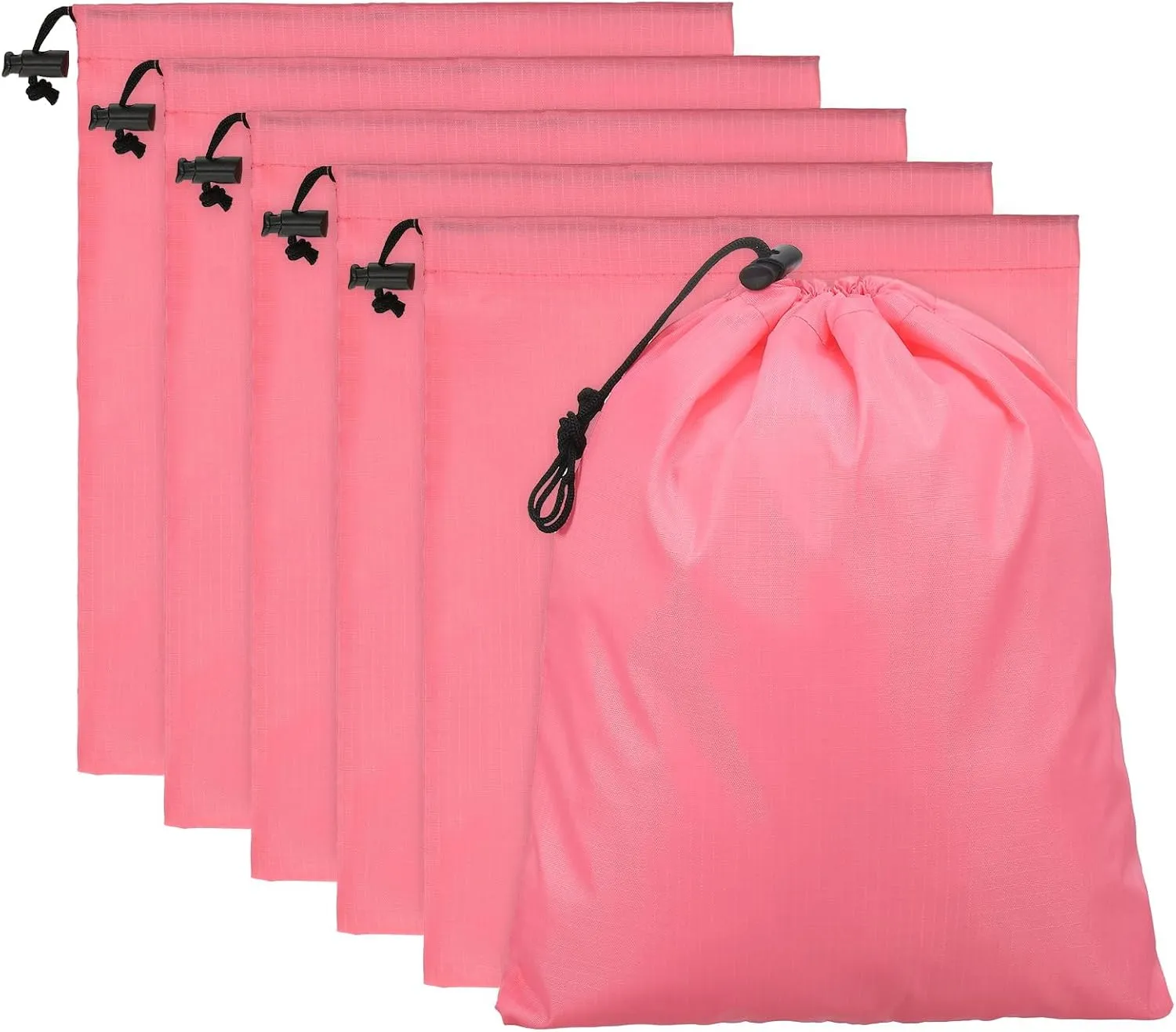 PATIKIL Travel Storage Bags with Toggle 6 x 8 Inch, 6 Pack Waterproof 210D Polyester Drawstring Bag Stuff Sack Cinch Bag for Gym Traveling Hiking Yoga Shoes Organizer, Pink