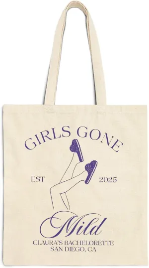Personalized Girls Gone Mild Bachelorette Tote Bags, Spa Bachelorette Bag for Woman, Bach Bridesmaids Gifts, Sleepover Party Canvas Bag, Bachelorette Weekend Totes