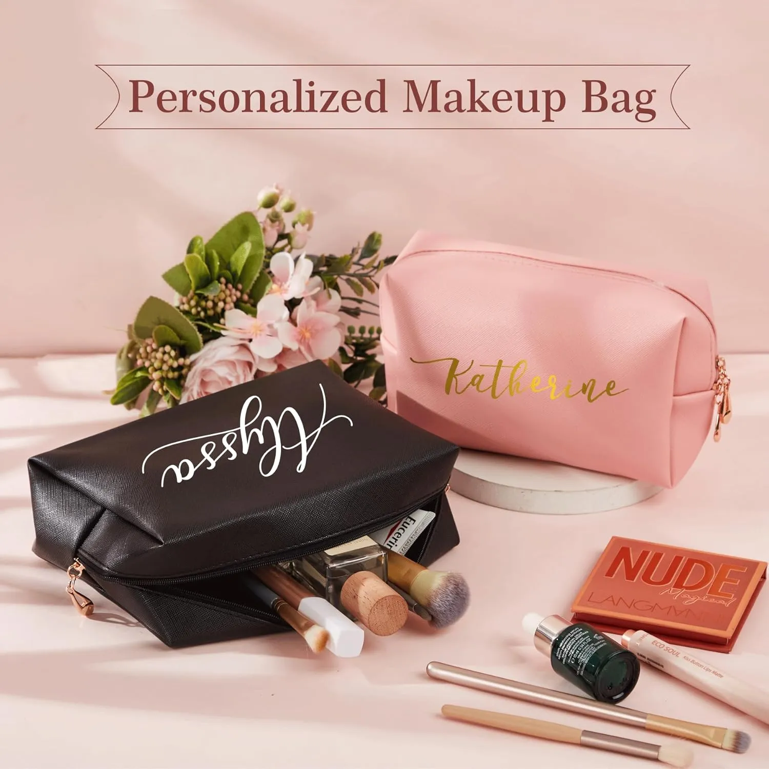 Personalized Makeup Bag Toiletry Bag Travel Cosmetic Bags for Women Gifts Makeup Organizer Portable for Girls Custom Name Large Capacity
