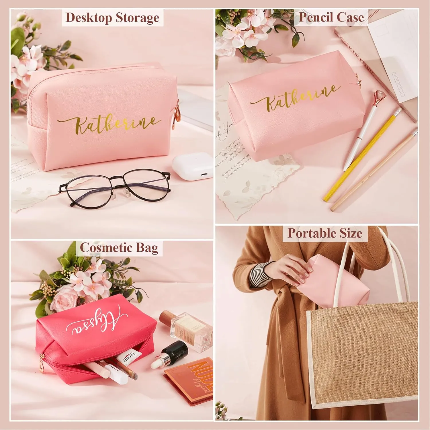 Personalized Makeup Bag Toiletry Bag Travel Cosmetic Bags for Women Gifts Makeup Organizer Portable for Girls Custom Name Large Capacity