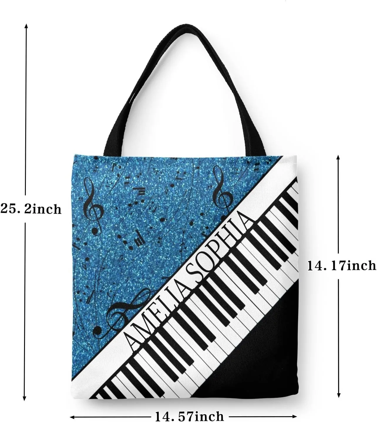 Personalized Name Ocean Glitter Music Note Piano Handbag Gift Bags Christmas Treat Bags for Holiday Party Gift Bags