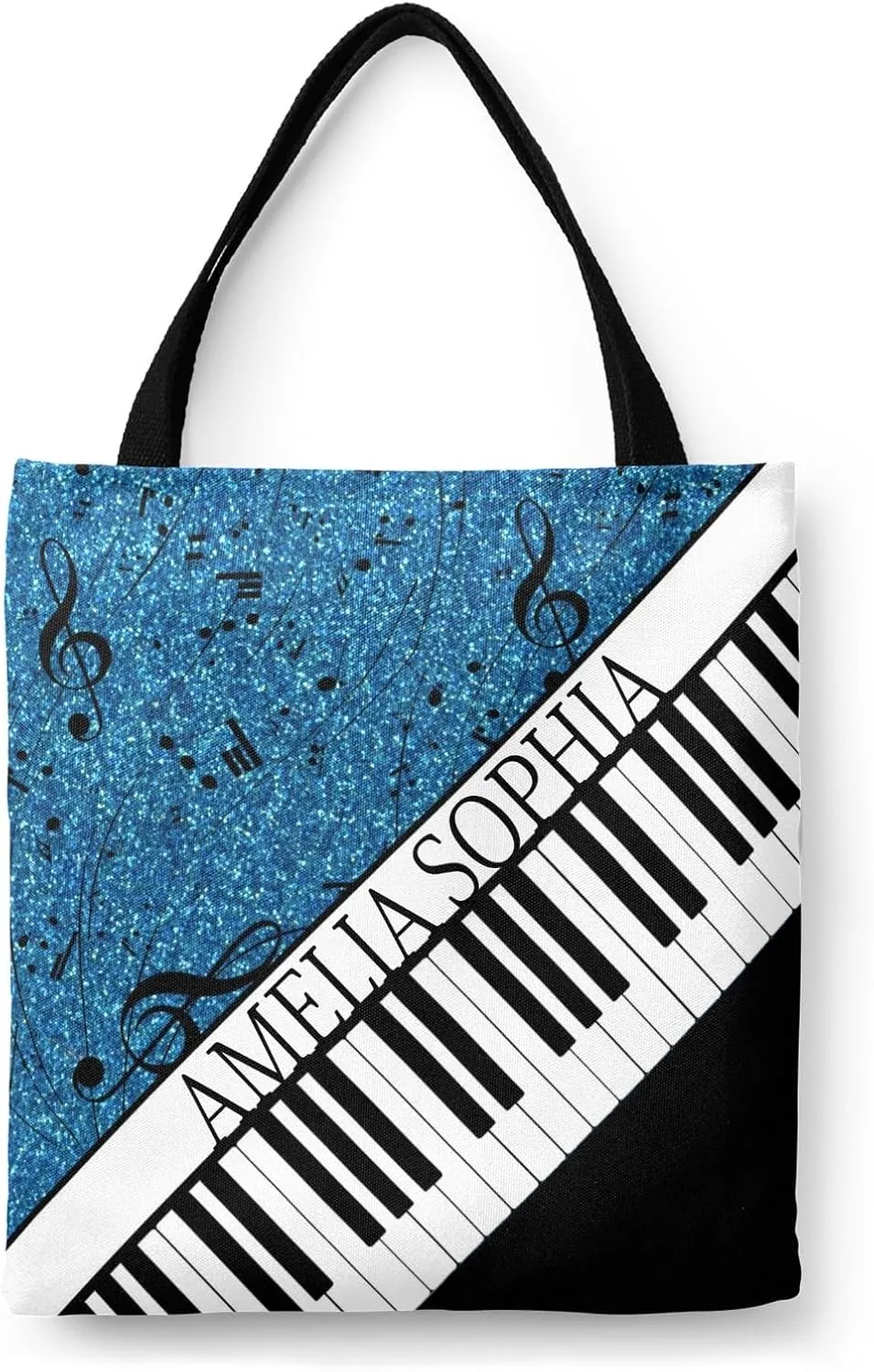 Personalized Name Ocean Glitter Music Note Piano Handbag Gift Bags Christmas Treat Bags for Holiday Party Gift Bags