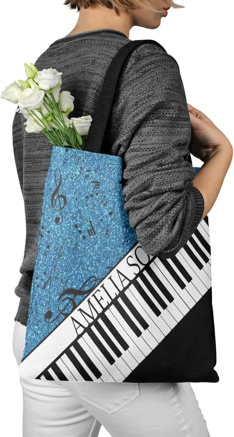 Personalized Name Ocean Glitter Music Note Piano Handbag Gift Bags Christmas Treat Bags for Holiday Party Gift Bags