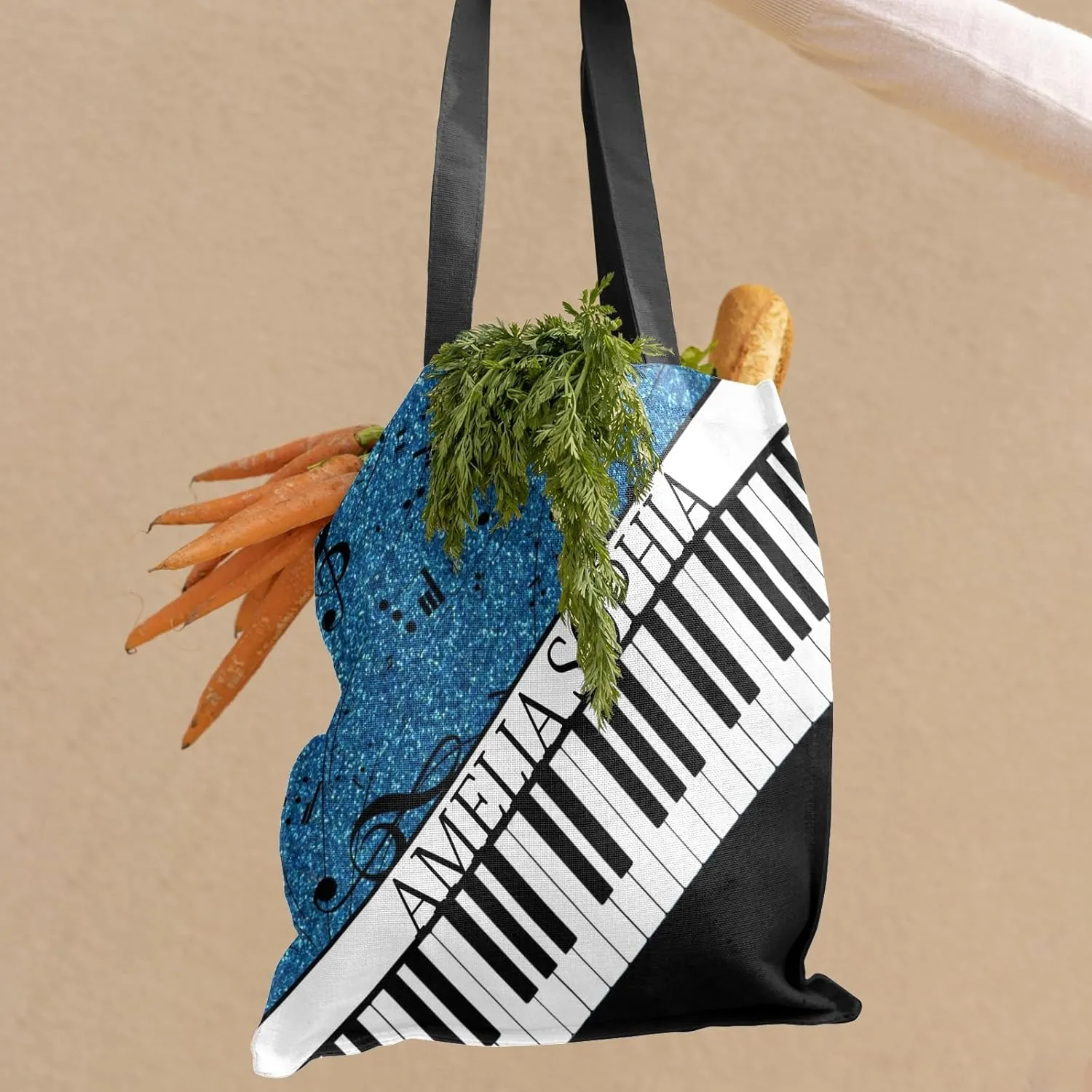 Personalized Name Ocean Glitter Music Note Piano Handbag Gift Bags Christmas Treat Bags for Holiday Party Gift Bags