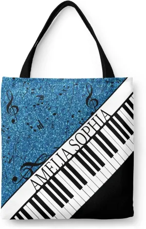 Personalized Name Ocean Glitter Music Note Piano Handbag Gift Bags Christmas Treat Bags for Holiday Party Gift Bags