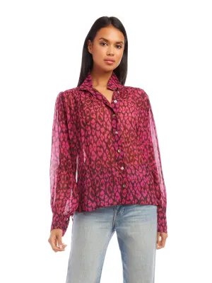 Pink Leopard Button Up Blouse