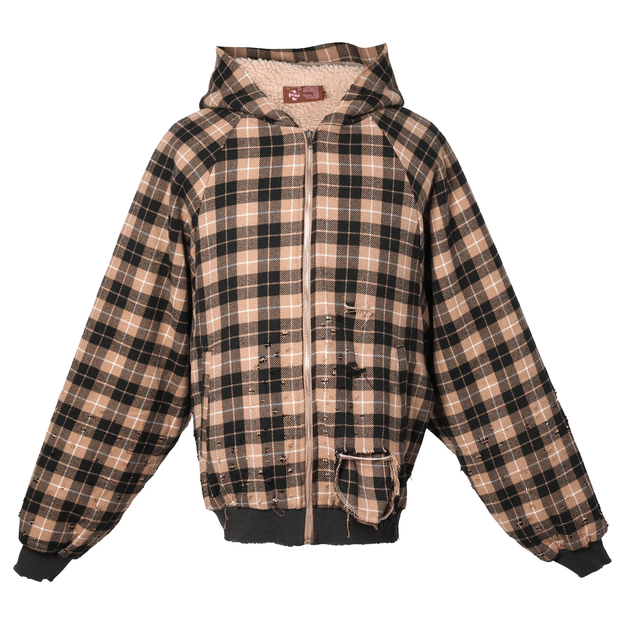 PLAID SHEARLING HOODIE / PLAID