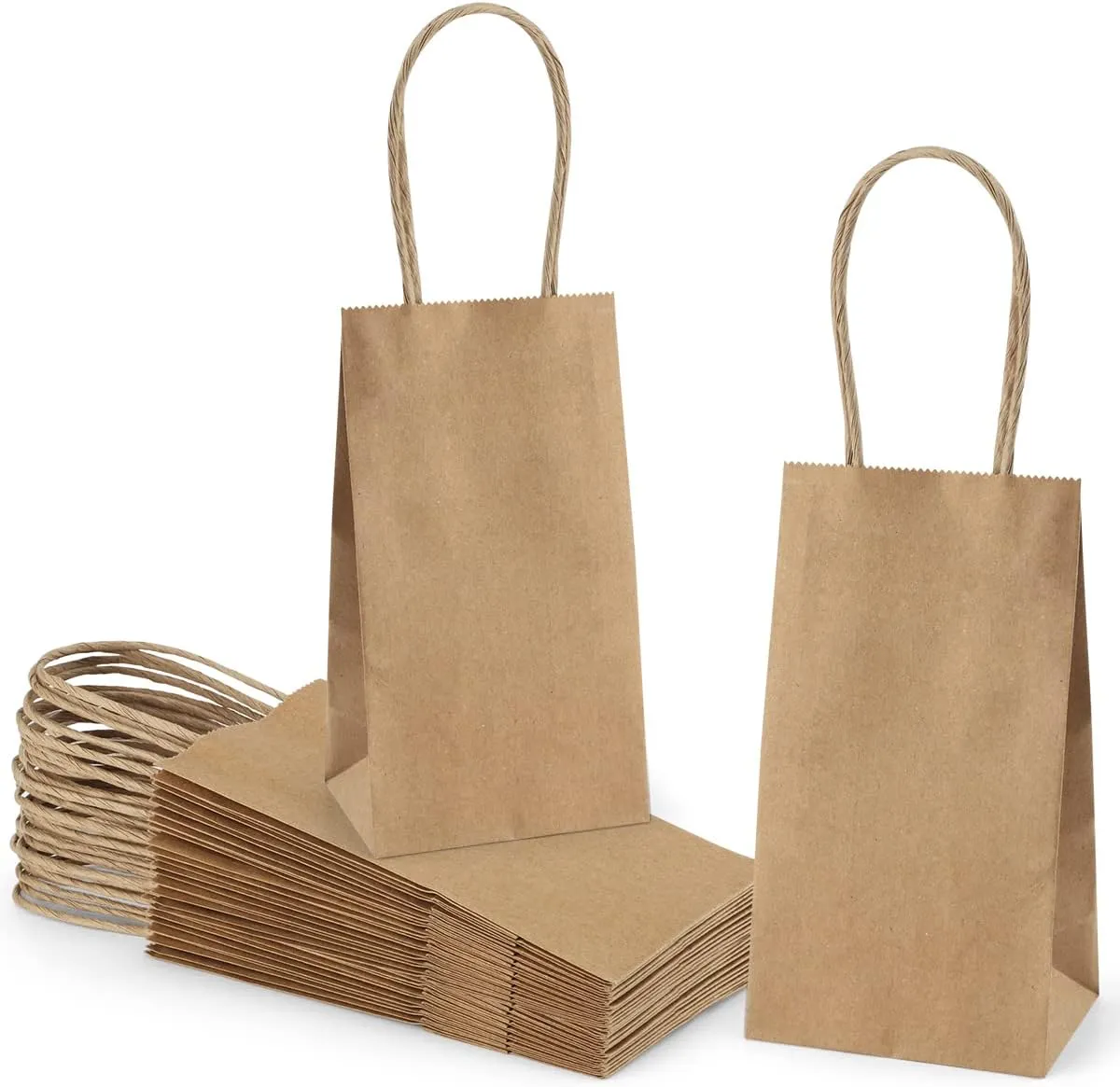 Poever Kraft Paper Bags 25 Pack - Mini Brown Gift Bags With Handles 3.5x2.4x6.7 for Party Favor and Small Business