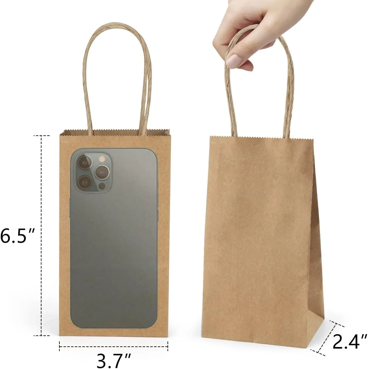 Poever Kraft Paper Bags 25 Pack - Mini Brown Gift Bags With Handles 3.5x2.4x6.7 for Party Favor and Small Business