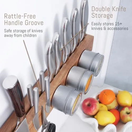 Premium 16 Inch Magnetic Knife Holder for Wall With Double Storage