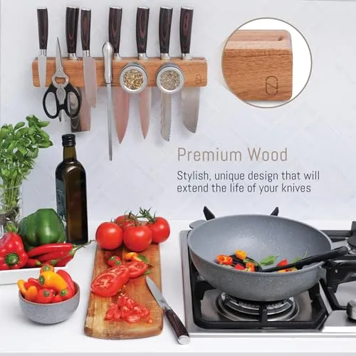 Premium 16 Inch Magnetic Knife Holder for Wall With Double Storage